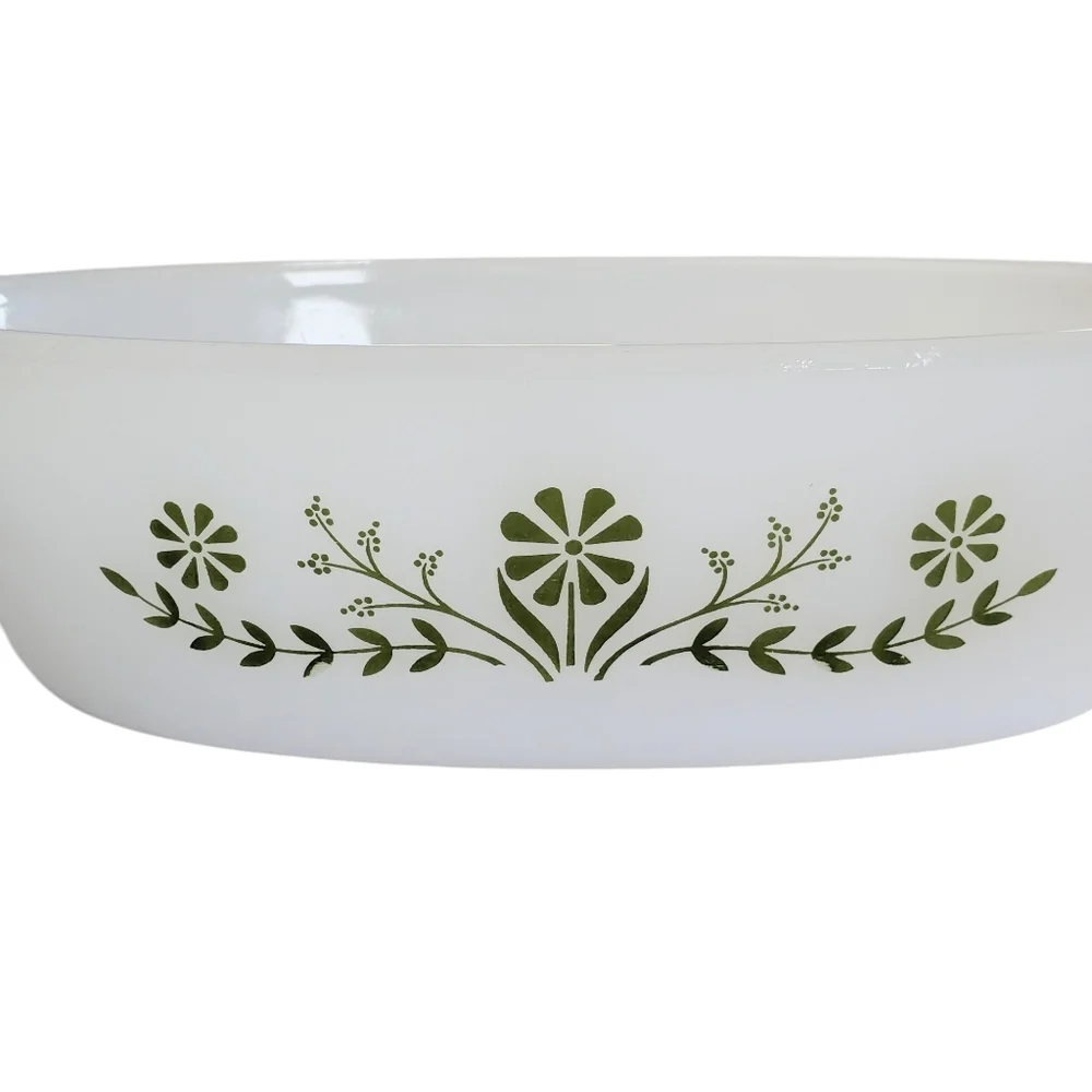 Glasbake Vintage J235 Green Floral Oval Dish